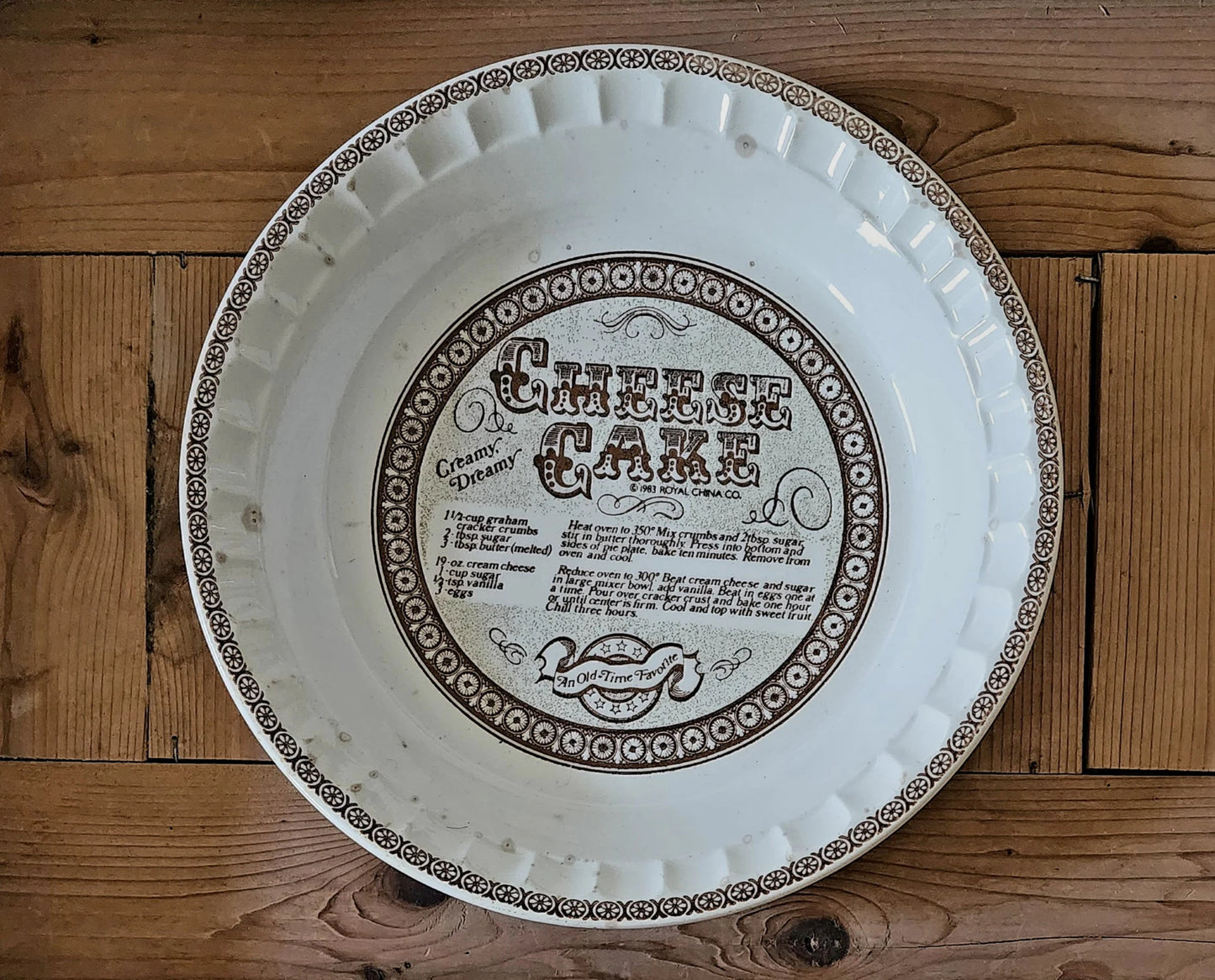 Vintage Country Harvest Deep Dish Cheesecake Pie Recipe Plate ~ Perfectly Imperfect ~ 11"