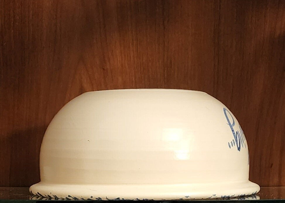 Vintage Rustic Heavy Marshall Pottery Aged Blue/White Hand Painted Spongeware Ceramic Love That Popcorn Bowl - Timeless Treasures Emporium1