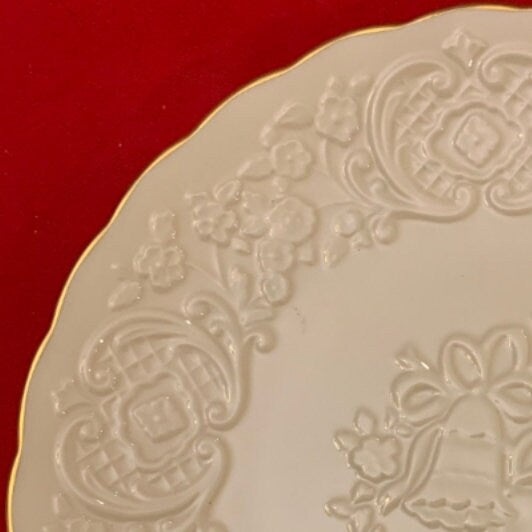 Lenox China Wedding Promises Marriage Embossed Round Cream Plate/Platter 12.5"D w/Gold Trim - Timeless Treasures Emporium1