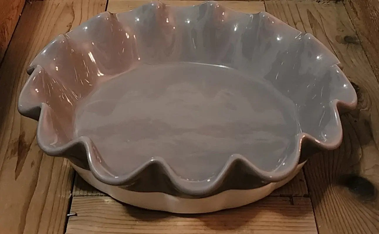 The Lakeside Collection Stoneware Gray Baking Dish/Plate for Pastries / Pies / Brunch & Tarts Pan with Ruffled/Scalloped Edge ~ 10.5"