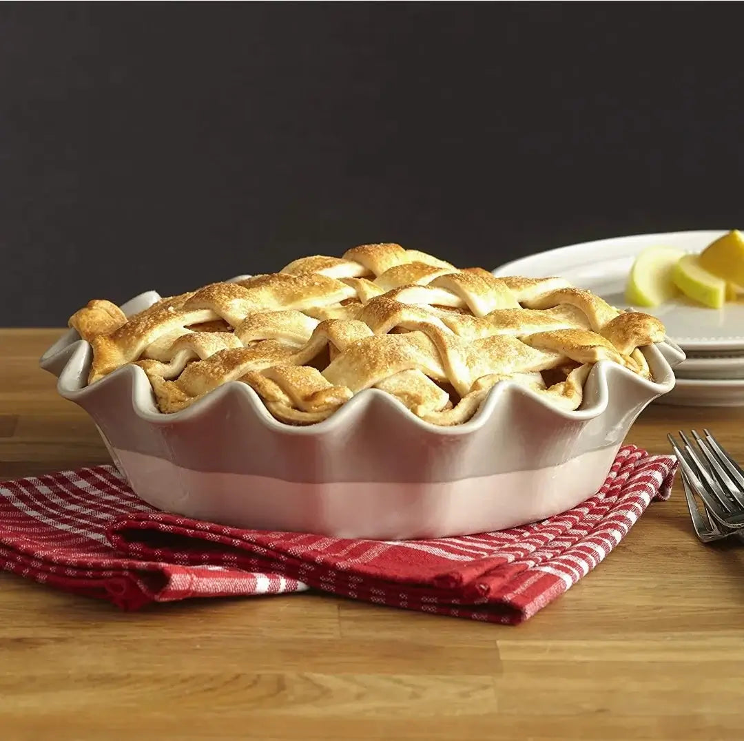 The Lakeside Collection Stoneware Gray Baking Dish/Plate for Pastries / Pies / Brunch & Tarts Pan with Ruffled/Scalloped Edge ~ 10.5"