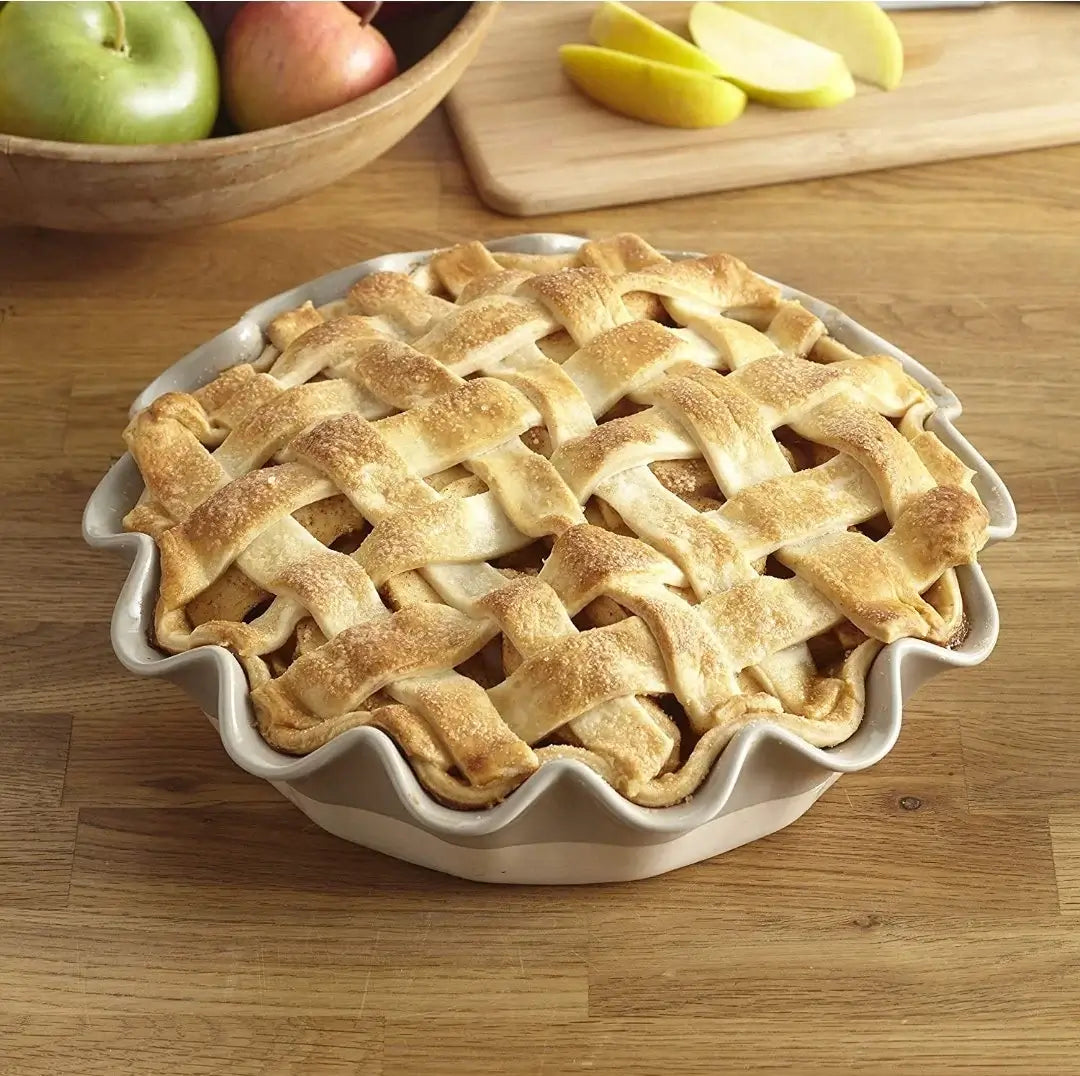 The Lakeside Collection Stoneware Gray Baking Dish/Plate for Pastries / Pies / Brunch & Tarts Pan with Ruffled/Scalloped Edge ~ 10.5"