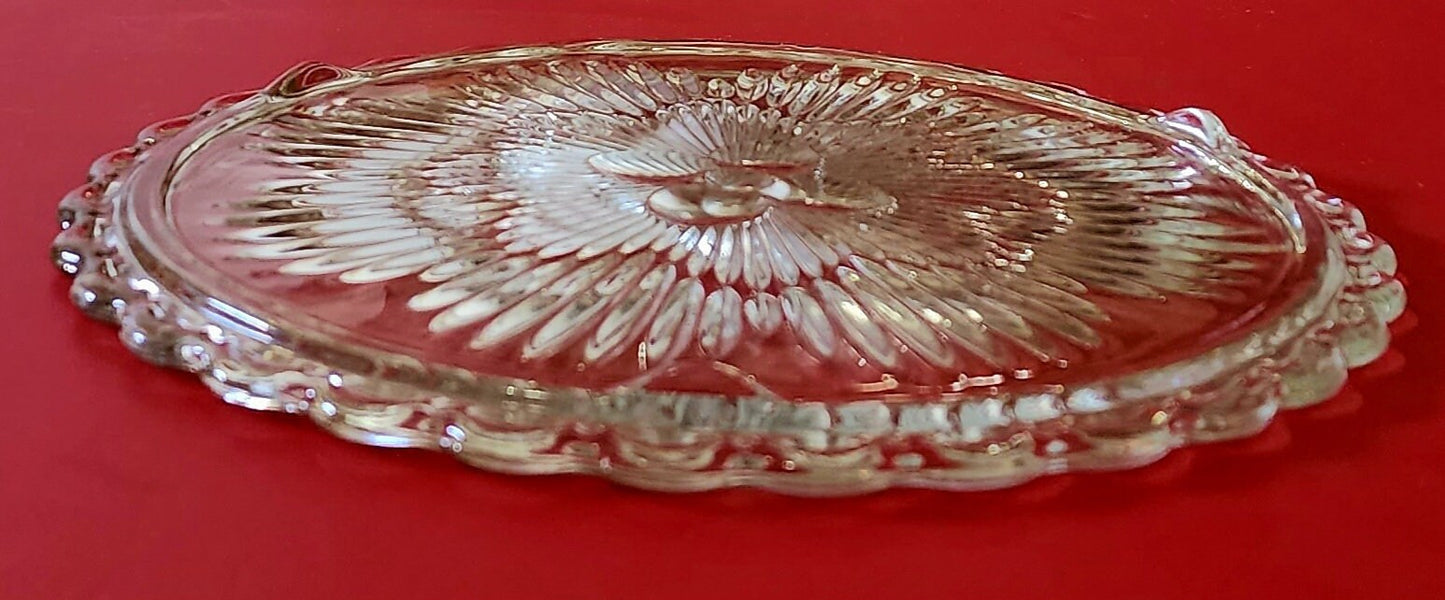 Vintage Round Clear Footed Indiana Glass Flower Sunburst Cake Plate 1960's Pressed Glass Cake Platter 11" with Scalloped Edges ~ #3355 - Timeless Treasures Emporium1
