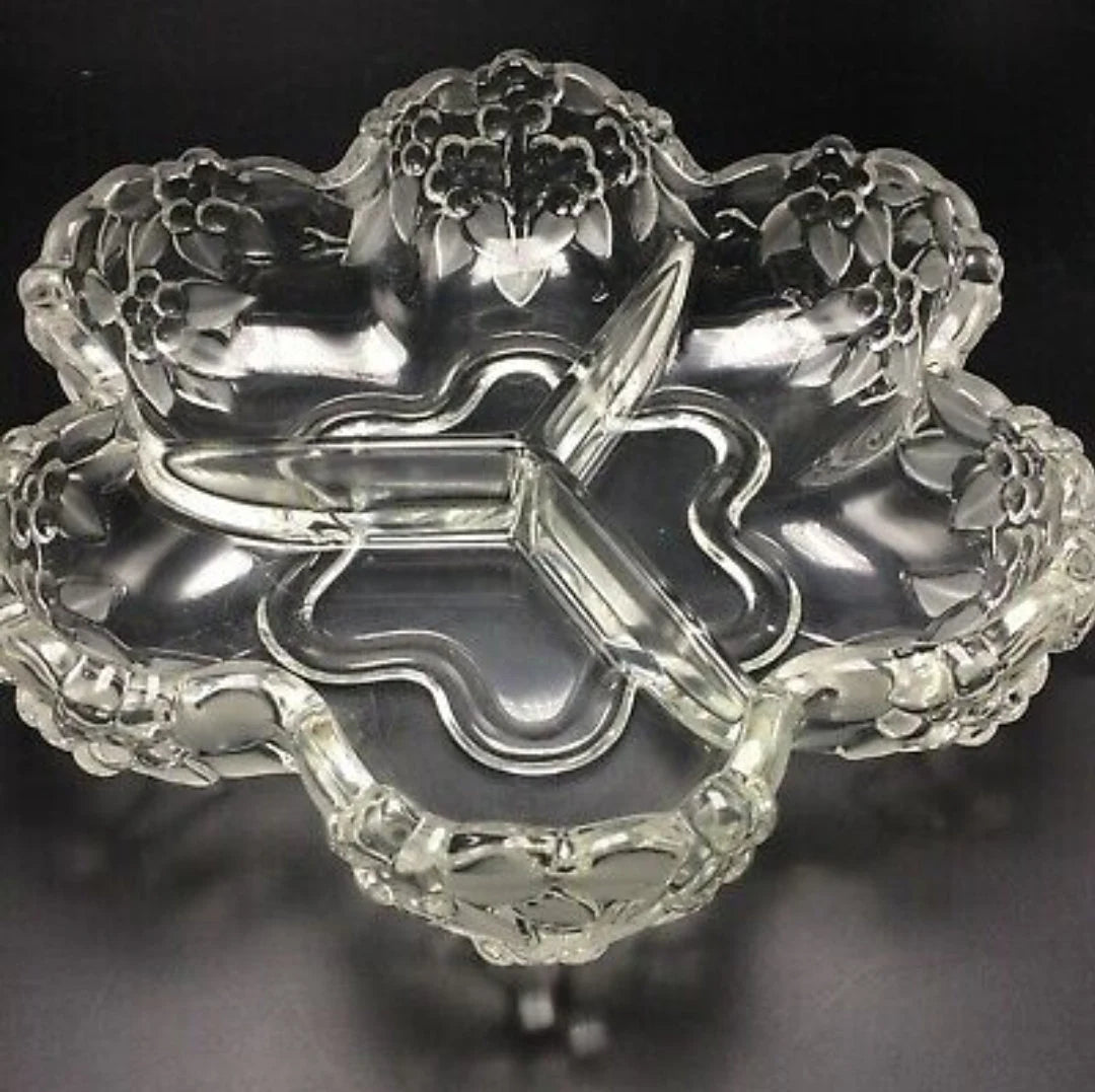 Vintage Naturel Mikasa Walther Sectional Glass Bowl Carmen Germany & Clear Glass Serving Bowl /Dish ~ 10.5" - Timeless Treasures Emporium1