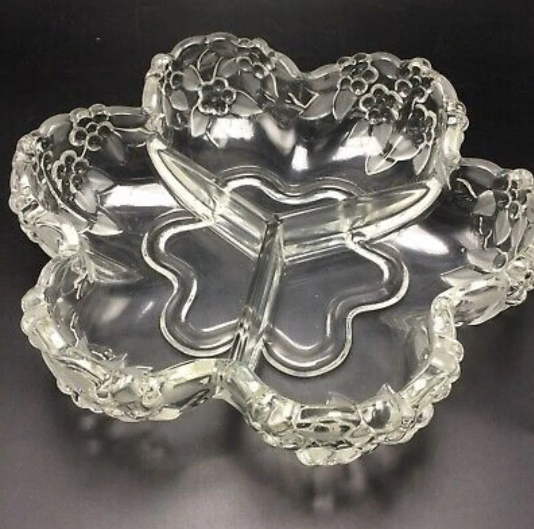 Vintage Naturel Mikasa Walther Sectional Glass Bowl Carmen Germany & Clear Glass Serving Bowl /Dish ~ 10.5" - Timeless Treasures Emporium1