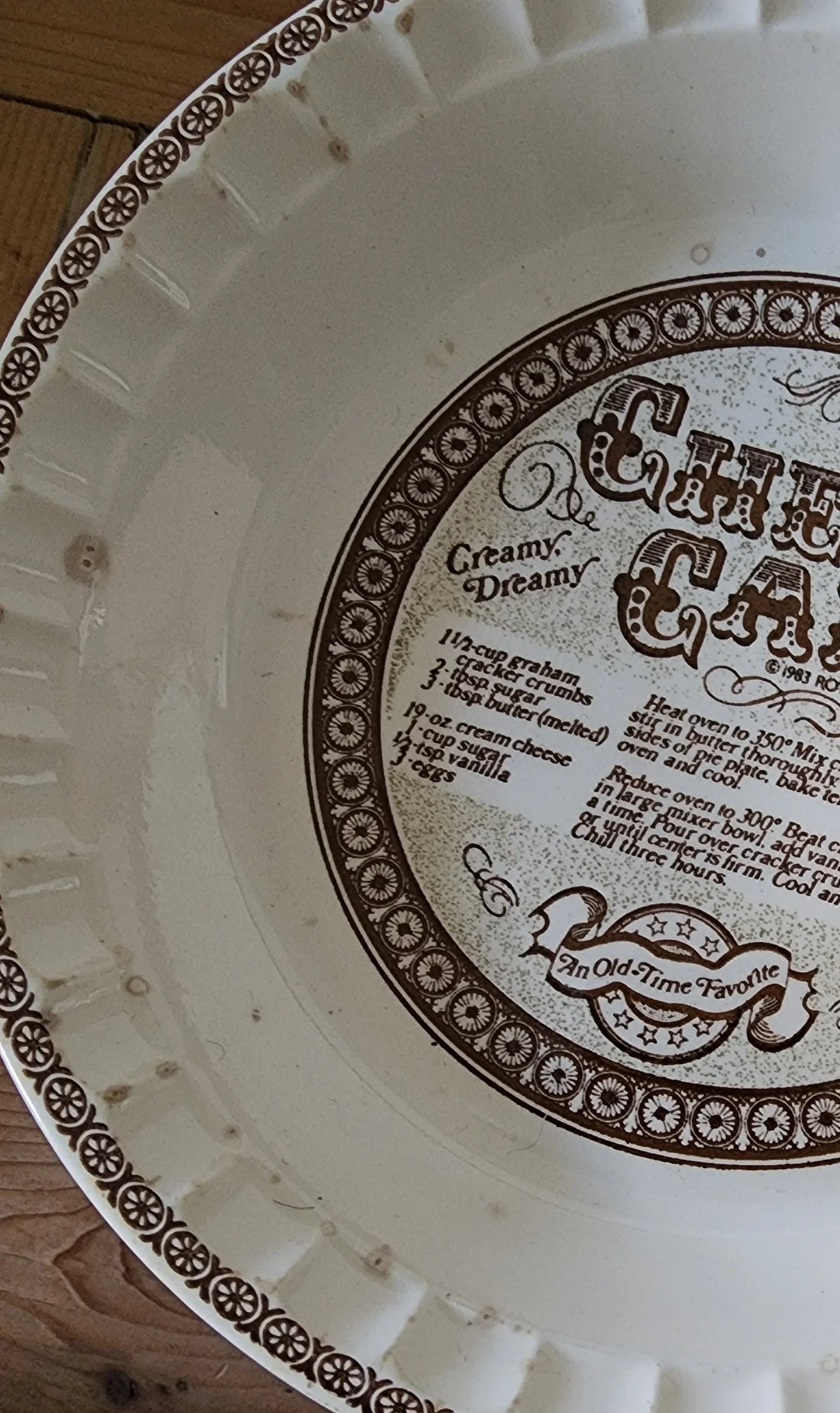 Vintage Country Harvest Deep Dish Cheesecake Pie Recipe Plate ~ Perfectly Imperfect ~ 11"