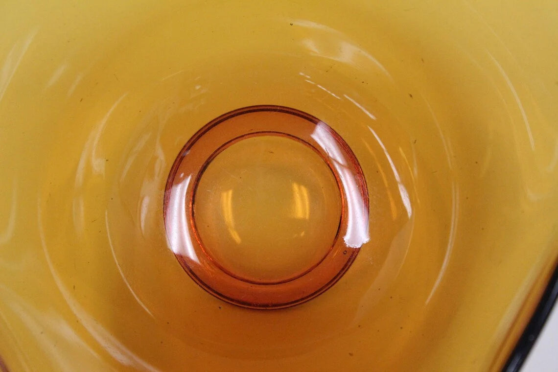 Vintage Amber Glass Scalloped/Flared Triangular Shaped Anchor Hocking Wavy Rim Serving Bowl ~ 10 1/4"