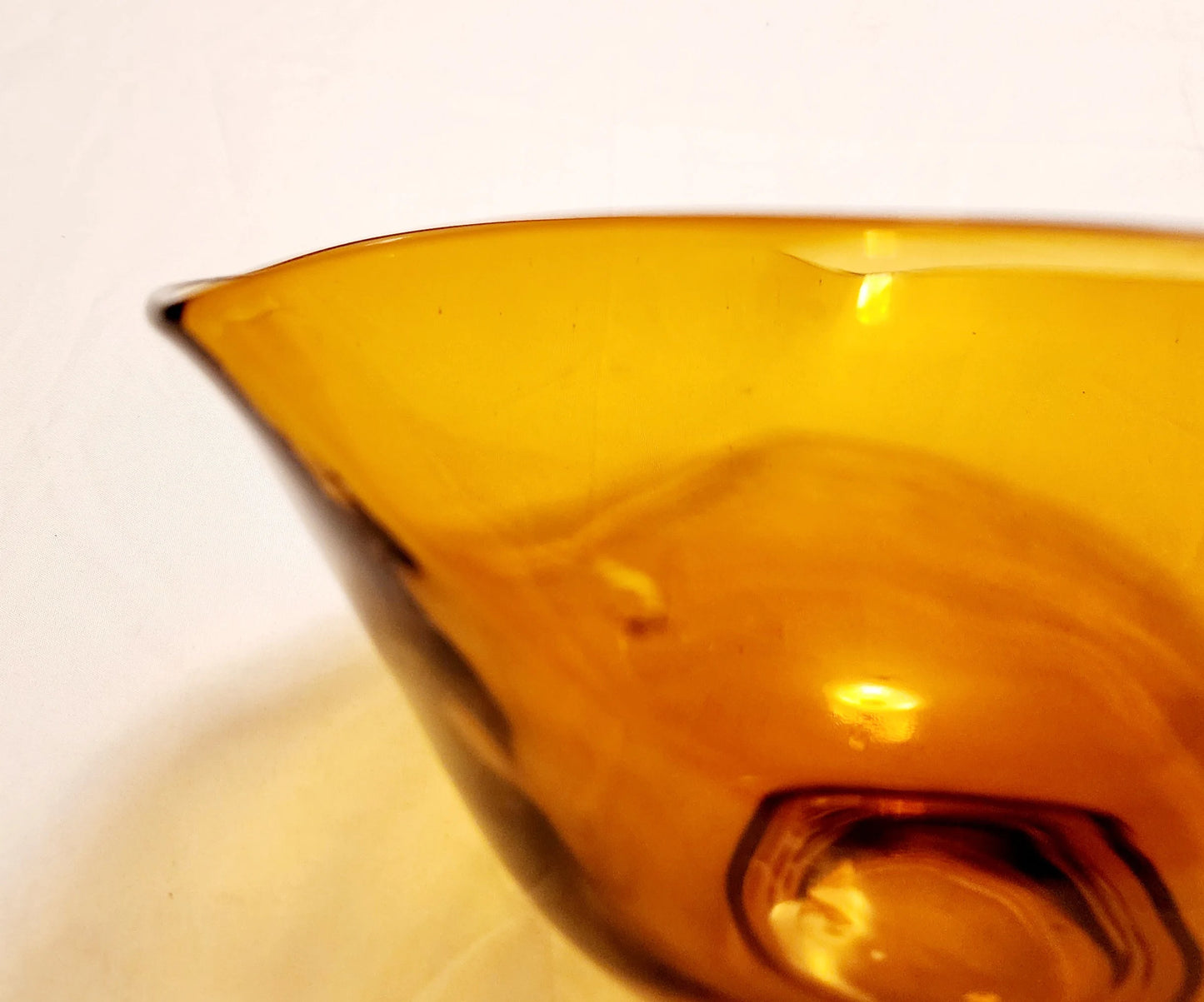 Vintage Amber Glass Scalloped/Flared Triangular Shaped Anchor Hocking Wavy Rim Serving Bowl ~ 10 1/4"