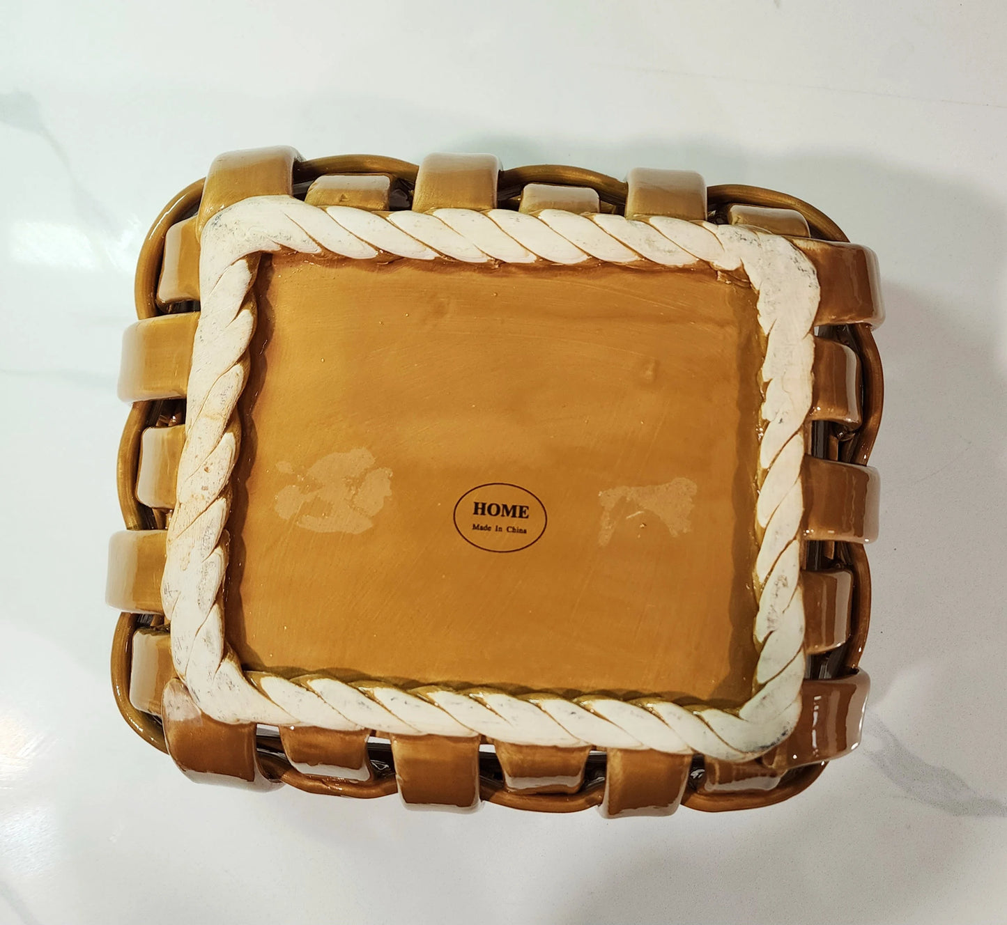 Rare Vintage Peanut Butter/Brown/Tan Lattice Basket Weave Pottery Tan Art Ceramic Pottery Home Decor ~ Large