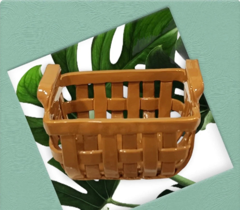 Rare Vintage Peanut Butter/Brown/Tan Lattice Basket Weave Pottery Tan Art Ceramic Pottery Home Decor ~ Large