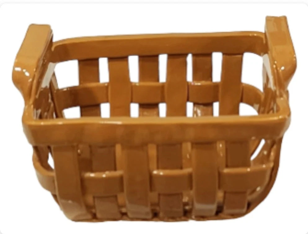 Rare Vintage Peanut Butter/Brown/Tan Lattice Basket Weave Pottery Tan Art Ceramic Pottery Home Decor ~ Large