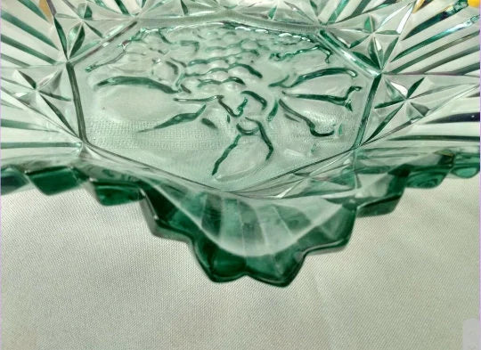 Federal Pioneer Pattern Coca Cola Green Pressed Depression Glass Bowl Fruit/Grape Embossed Center Crimped Edges Rim Large Soup Bowl ~ 10.5" - Timeless Treasures Emporium1