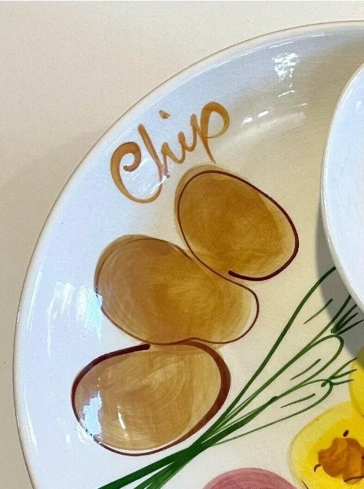 Large Vintage Los Angeles Potteries Hand-Painted Chips-N-Dip Set 700-75 C1956 MCM Mid Century Chips & Dip Bowl, 13 1/2"D - Timeless Treasures Emporium1