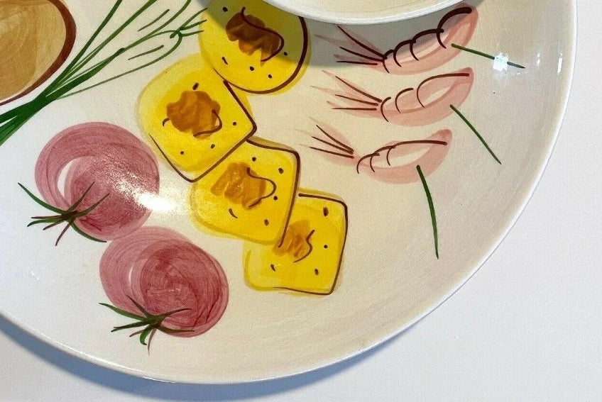 Large Vintage Los Angeles Potteries Hand-Painted Chips-N-Dip Set 700-75 C1956 MCM Mid Century Chips & Dip Bowl, 13 1/2"D - Timeless Treasures Emporium1