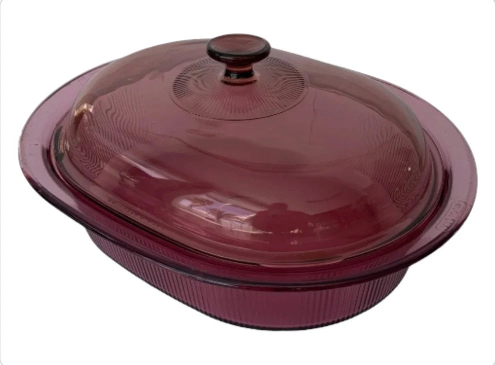 Vintage PYREX V34-C Oval Ribbed Cranberry Replacement LID Only For Roaster Casserole - Timeless Treasures Emporium1