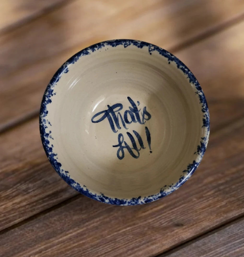 Vintage Rustic Heavy Marshall Pottery Aged Blue/White Hand Painted Spongeware Ceramic Popcorn Bowl - 10.5" - Timeless Treasures Emporium1