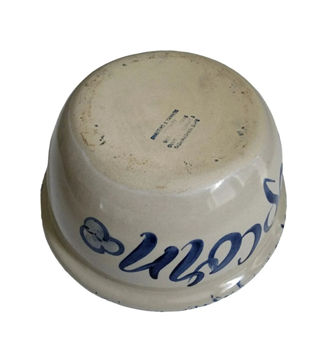Vintage Rustic Heavy Marshall Pottery Aged Blue/White Hand Painted Spongeware Ceramic Popcorn Bowl - 10.5" - Timeless Treasures Emporium1