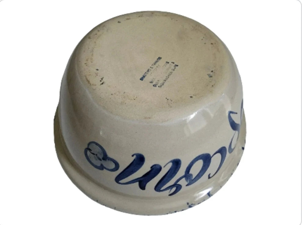 Vintage Rustic Heavy Marshall Pottery Aged Blue/White Hand Painted Spongeware Ceramic Popcorn Bowl - 10.5" - Timeless Treasures Emporium1