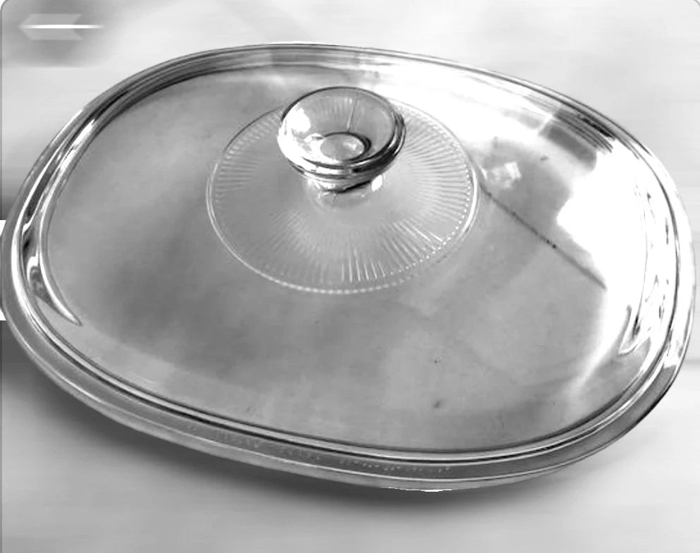 PYREX Clear Ribbed F-14-C Large Glass Oval Dome / Lid / Cover ONLY for Casserole Dish Replacement ~ 12.5" x 9.75"