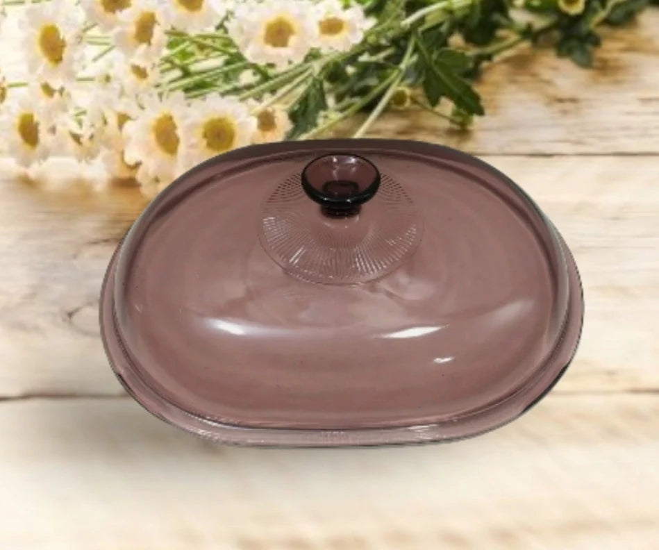 Vintage PYREX V34-C Oval Ribbed Cranberry Replacement LID Only For Roaster Casserole - Timeless Treasures Emporium1