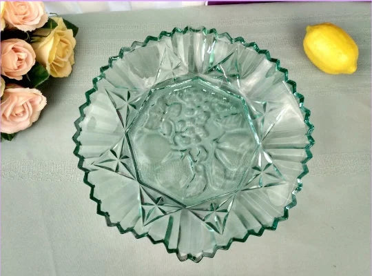 Federal Pioneer Pattern Coca Cola Green Pressed Depression Glass Bowl Fruit/Grape Embossed Center Crimped Edges Rim Large Soup Bowl ~ 10.5" - Timeless Treasures Emporium1