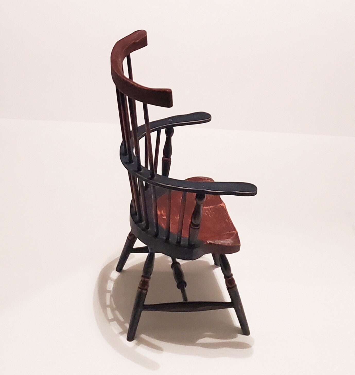 Windsor Back Spindle Doll Chair | Vintage Two-Tone Gray & Cherry Finish Roll Back Chair For Large Doll Lovers Gift - Timeless Treasures Emporium1