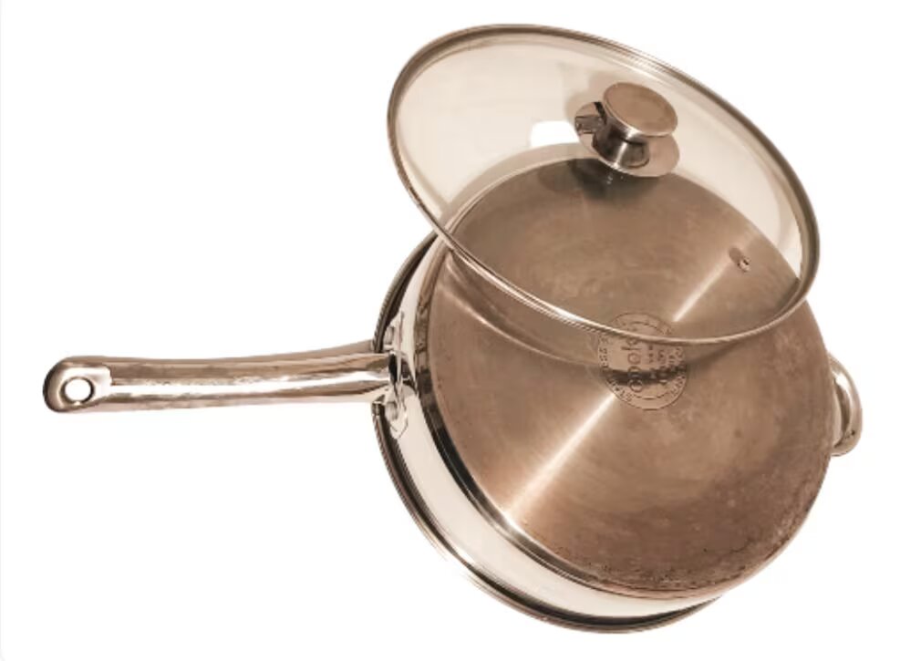 Vintage JC Penney Home Cooks Stainless Steel 11.5" 4.5QT 3"D Skillet Pan with Handle and Glass Lid - Timeless Treasures Emporium1