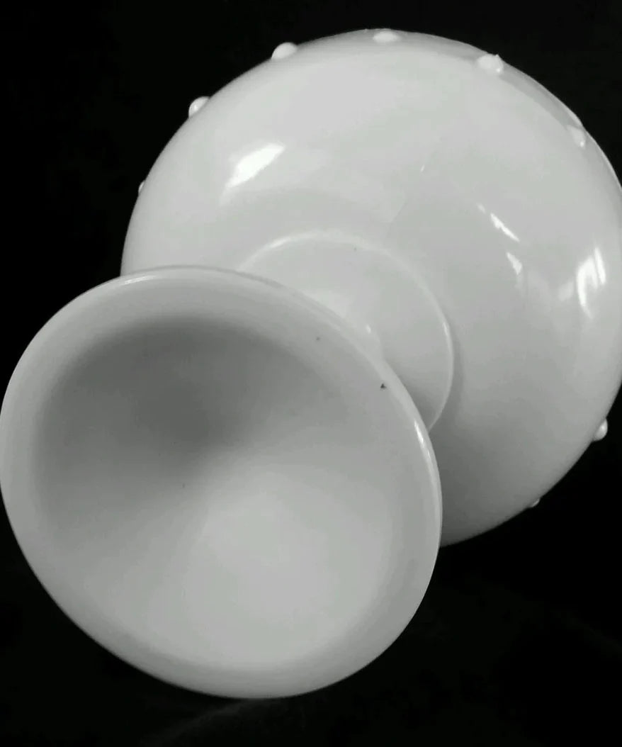 Vintage Indiana Glass Teardrop Design Milk Glass Compote Pedestal Compote Bowl 7.5” Scalloped - Timeless Treasures Emporium1