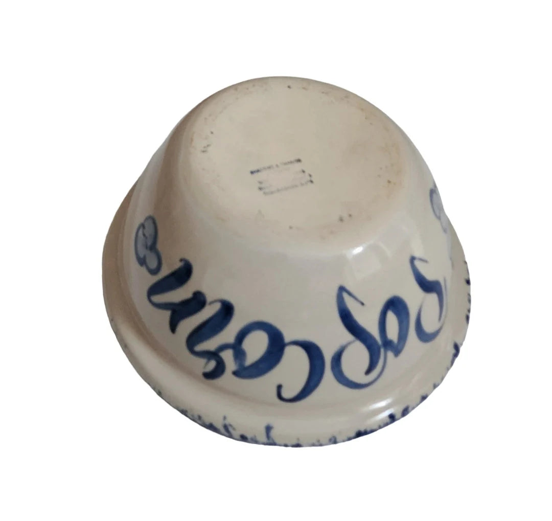 Vintage Rustic Heavy Marshall Pottery Aged Blue/White Hand Painted Spongeware Ceramic Popcorn Bowl - 10.5" - Timeless Treasures Emporium1