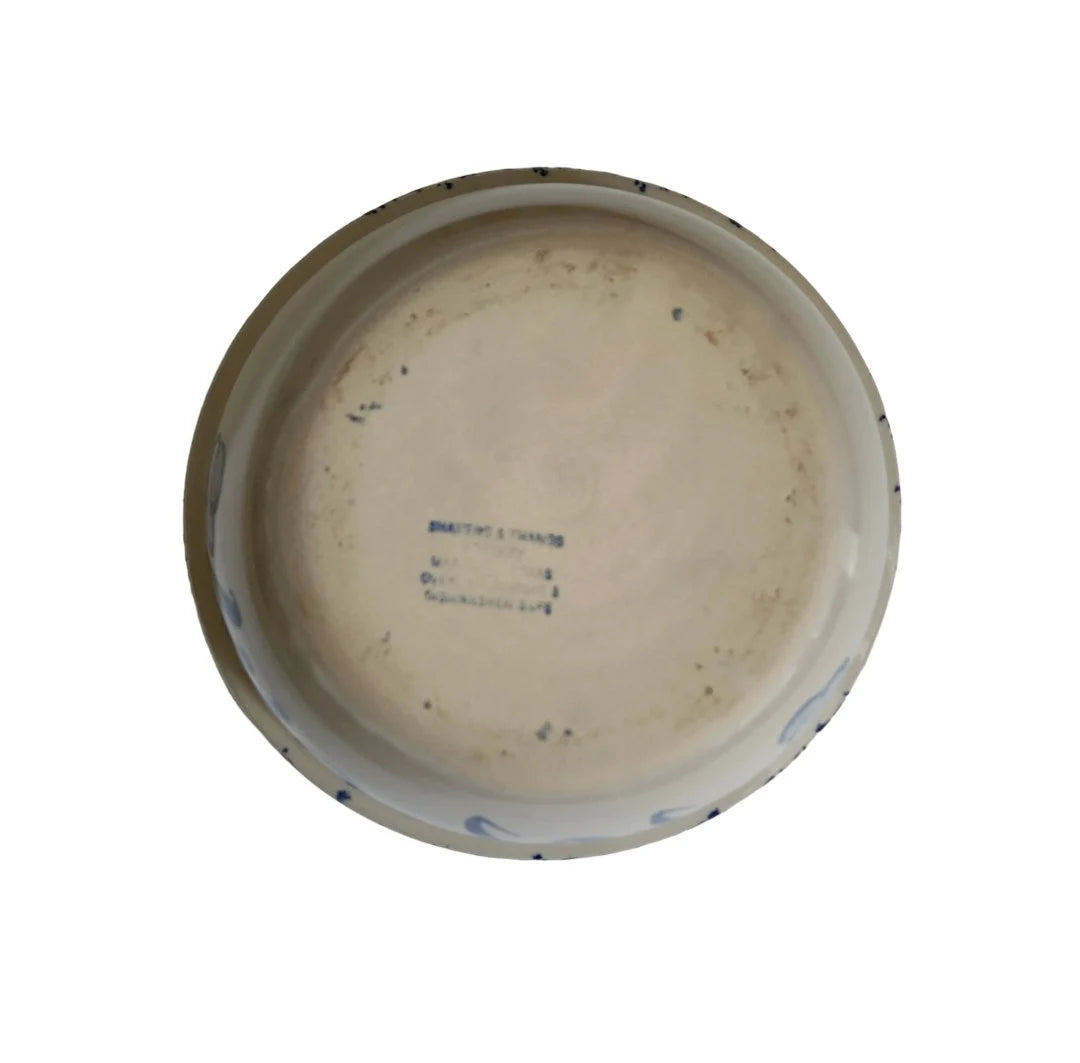 Vintage Rustic Heavy Marshall Pottery Aged Blue/White Hand Painted Spongeware Ceramic Popcorn Bowl - 10.5" - Timeless Treasures Emporium1