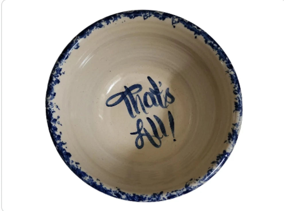 Vintage Rustic Heavy Marshall Pottery Aged Blue/White Hand Painted Spongeware Ceramic Popcorn Bowl - 10.5" - Timeless Treasures Emporium1
