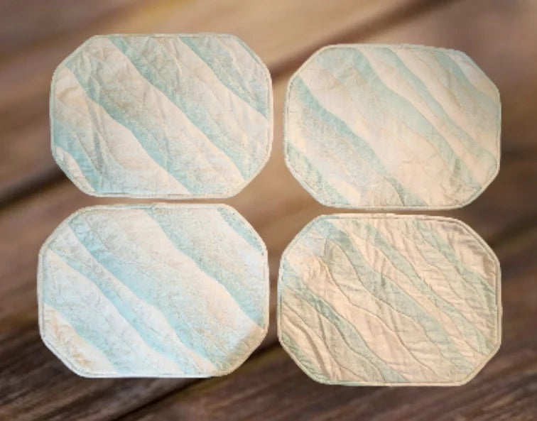 Quilted Handmade Quilted Spray Paint Design Teal Blue Reversible Multicolored Cloth Fabric Dining Table Placemats ~ Set of 4