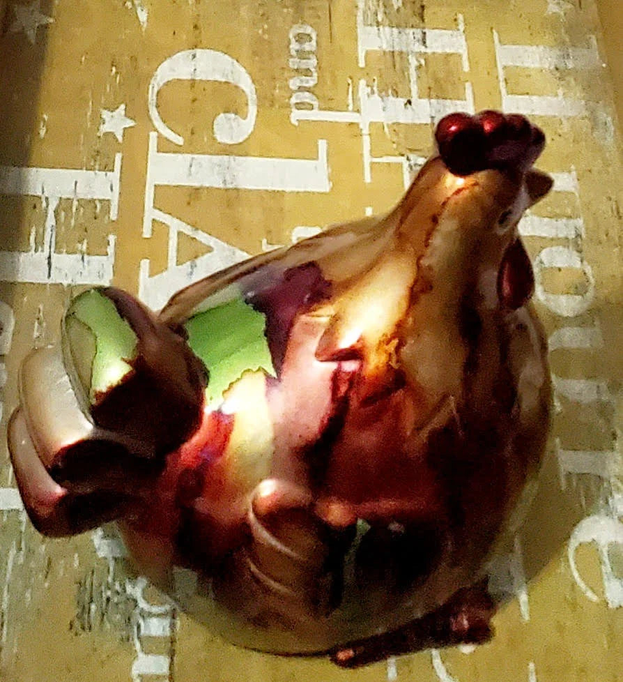 One of a Kind Vintage Farmhouse Theme Modern Savannah Home Ceramic Hand-painted Beautiful Multi-colored Porcelain Metallic Chicken/ Hen