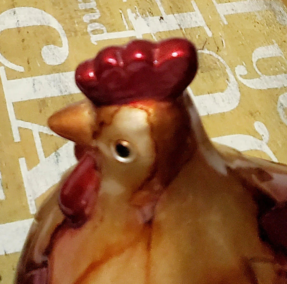 One of a Kind Vintage Farmhouse Theme Modern Savannah Home Ceramic Hand-painted Beautiful Multi-colored Porcelain Metallic Chicken/ Hen