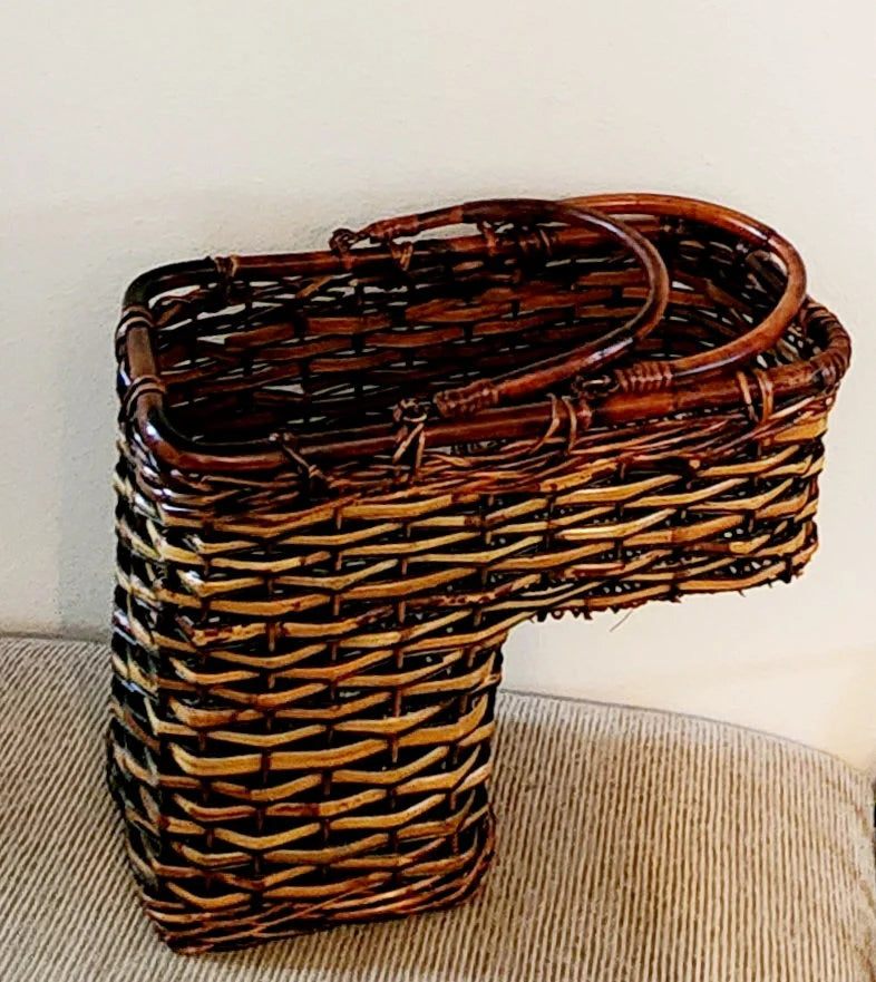Two-Tone Wicker/Rattan Decorative Storage Stair Basket with Double Handles (Brown) Decor ~ 17