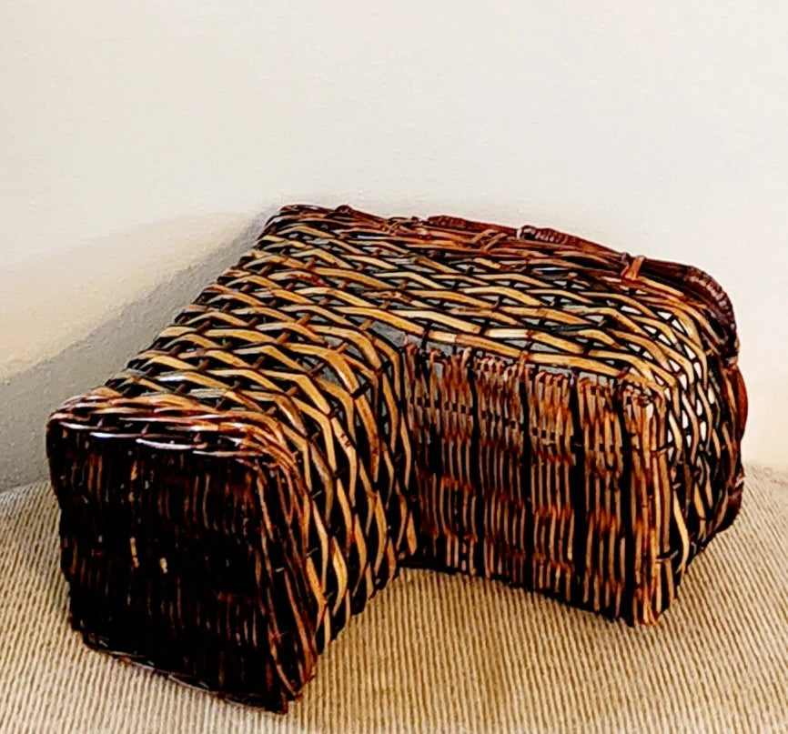 Two-Tone Wicker/Rattan Decorative Storage Stair Basket with Double Handles (Brown) Decor ~ 17