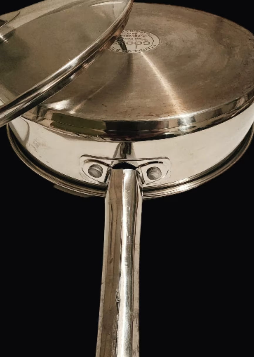 Vintage JC Penney Home Cooks Stainless Steel 11.5" 4.5QT 3"D Skillet Pan with Handle and Glass Lid - Timeless Treasures Emporium1
