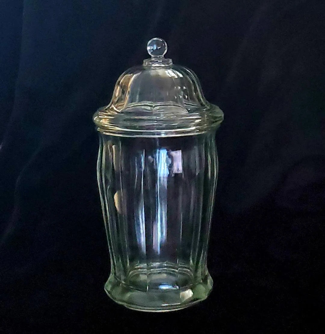 Vintage Heavy Clear Glass Antique Apothecary Jar with Lid - Vintage Drug Store Jar - Wedding Candy Table Display Decoration Home Decor - Timeless Treasures Emporium1