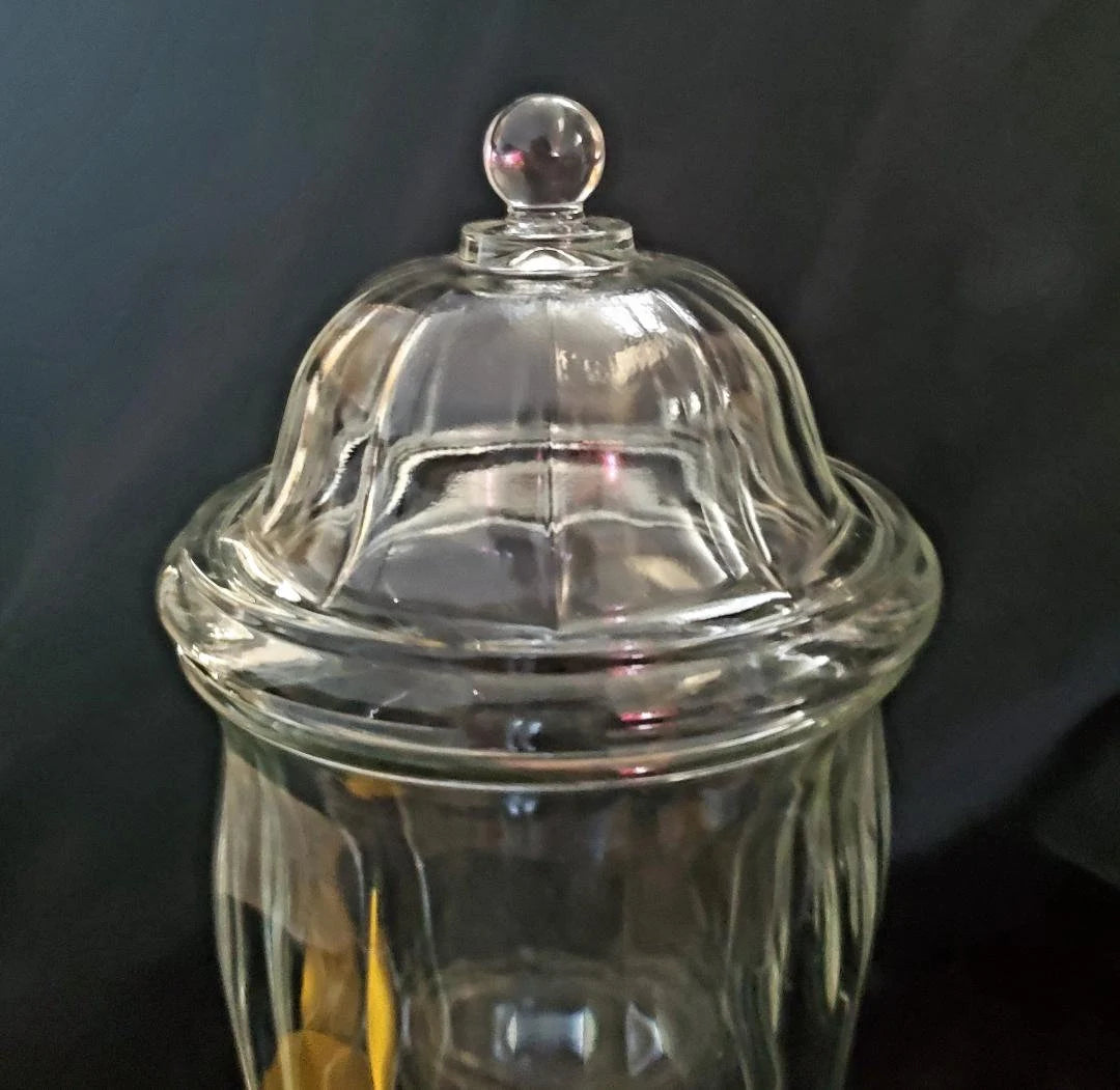 Vintage Heavy Clear Glass Antique Apothecary Jar with Lid - Vintage Drug Store Jar - Wedding Candy Table Display Decoration Home Decor - Timeless Treasures Emporium1