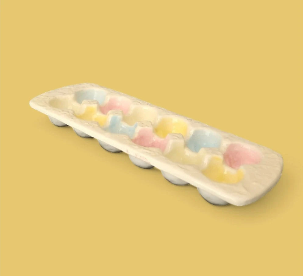 Pretty Vintage Rainbow Gracie Ceramic Easter Egg Carton Coloring Dish, Porcelain Easter Eggs Coloring Tray/Crate - for One Dozen (12) Eggs