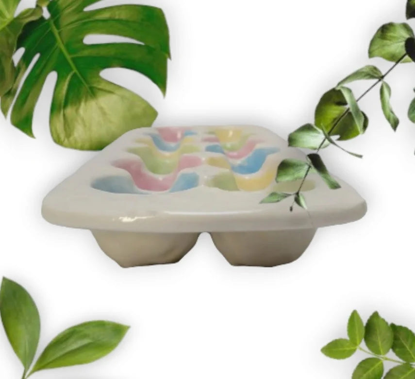 Pretty Vintage Rainbow Gracie Ceramic Easter Egg Carton Coloring Dish, Porcelain Easter Eggs Coloring Tray/Crate - for One Dozen (12) Eggs