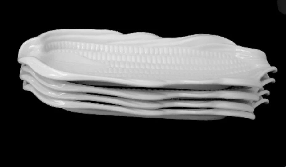 Vintage White Ceramic Corn on the Cob Plates/Dishes/Holders, Set of 4 - Timeless Treasures Emporium1