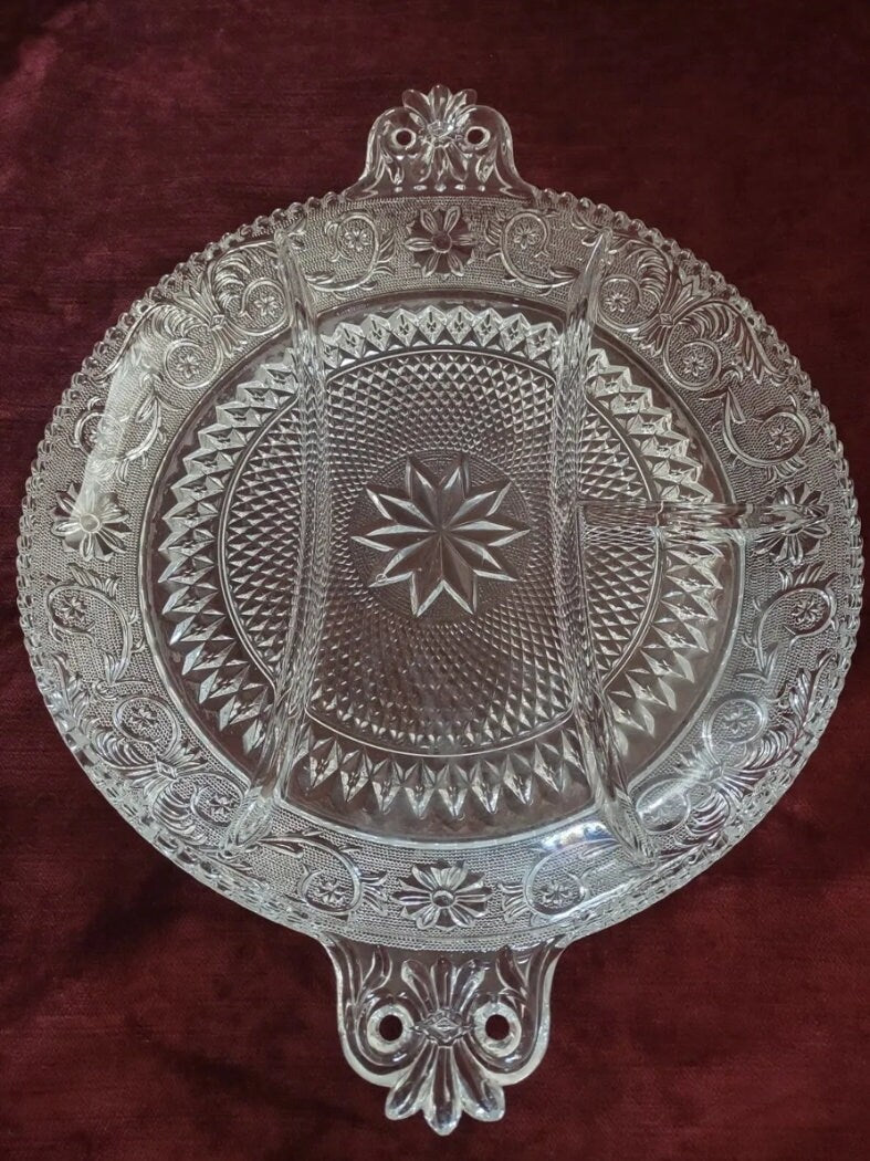 Vintage Duncan Miller “SANDWICH” Pattern #41 sectioned EAPG Clear Cut Glass Serving Platter 12” B16