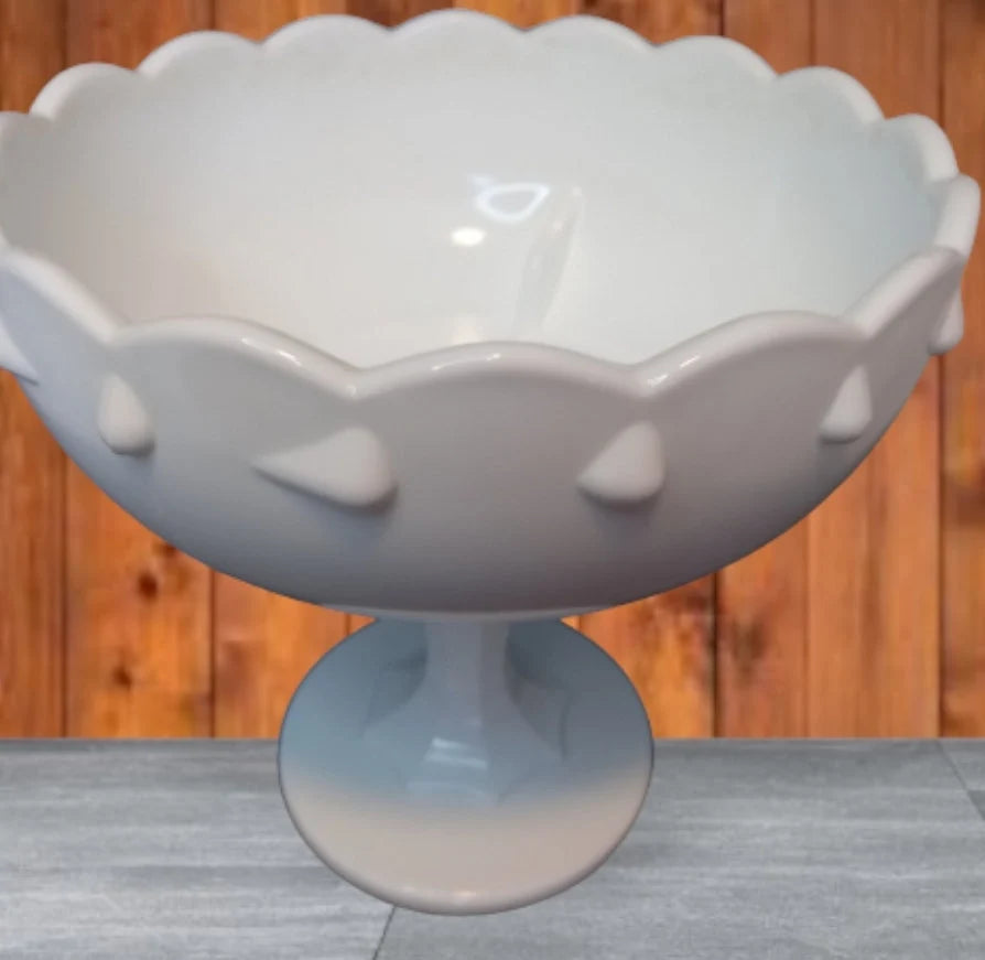 Vintage Indiana Glass Teardrop Design Milk Glass Compote Pedestal Compote Bowl 7.5” Scalloped - Timeless Treasures Emporium1