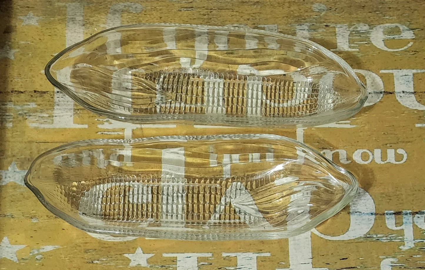 Vintage Pilgrim Corn Cob Holders Trays/Plates Heavy Glass Set of 2 Platter-CORN On The COB /Textured Corn Holders | Glass Corn Dish - Timeless Treasures Emporium1