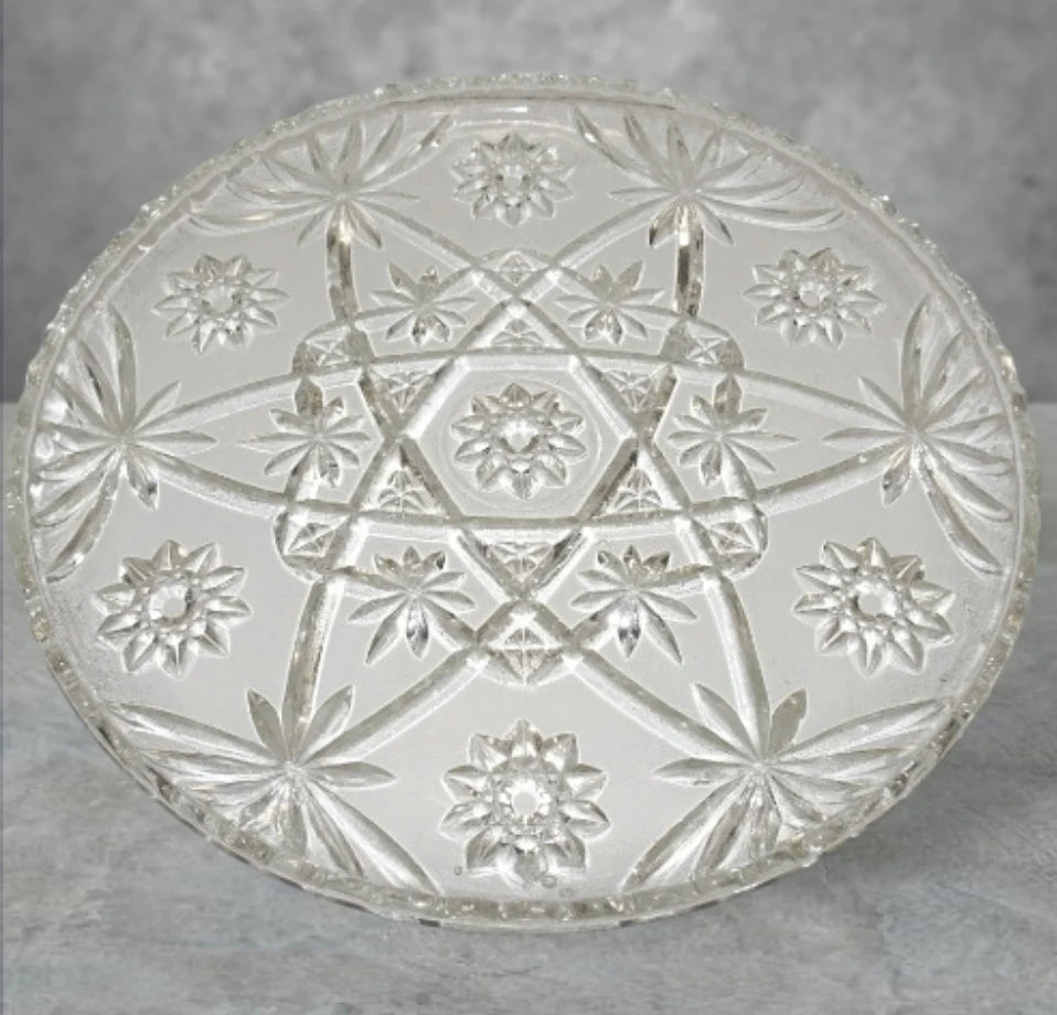 Vintage Anchor Hocking Star of David Precut Serving Platter Cake Plate - Clear Cupped Edge, 13.5"D