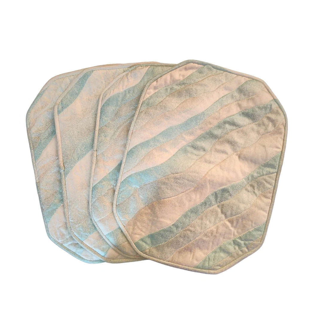 Quilted Handmade Quilted Spray Paint Design Teal Blue Reversible Multicolored Cloth Fabric Dining Table Placemats ~ Set of 4