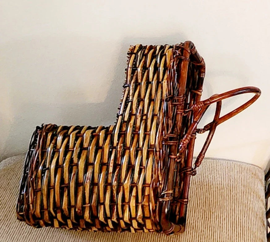 Two-Tone Wicker/Rattan Decorative Storage Stair Basket with Double Handles (Brown) Decor ~ 17