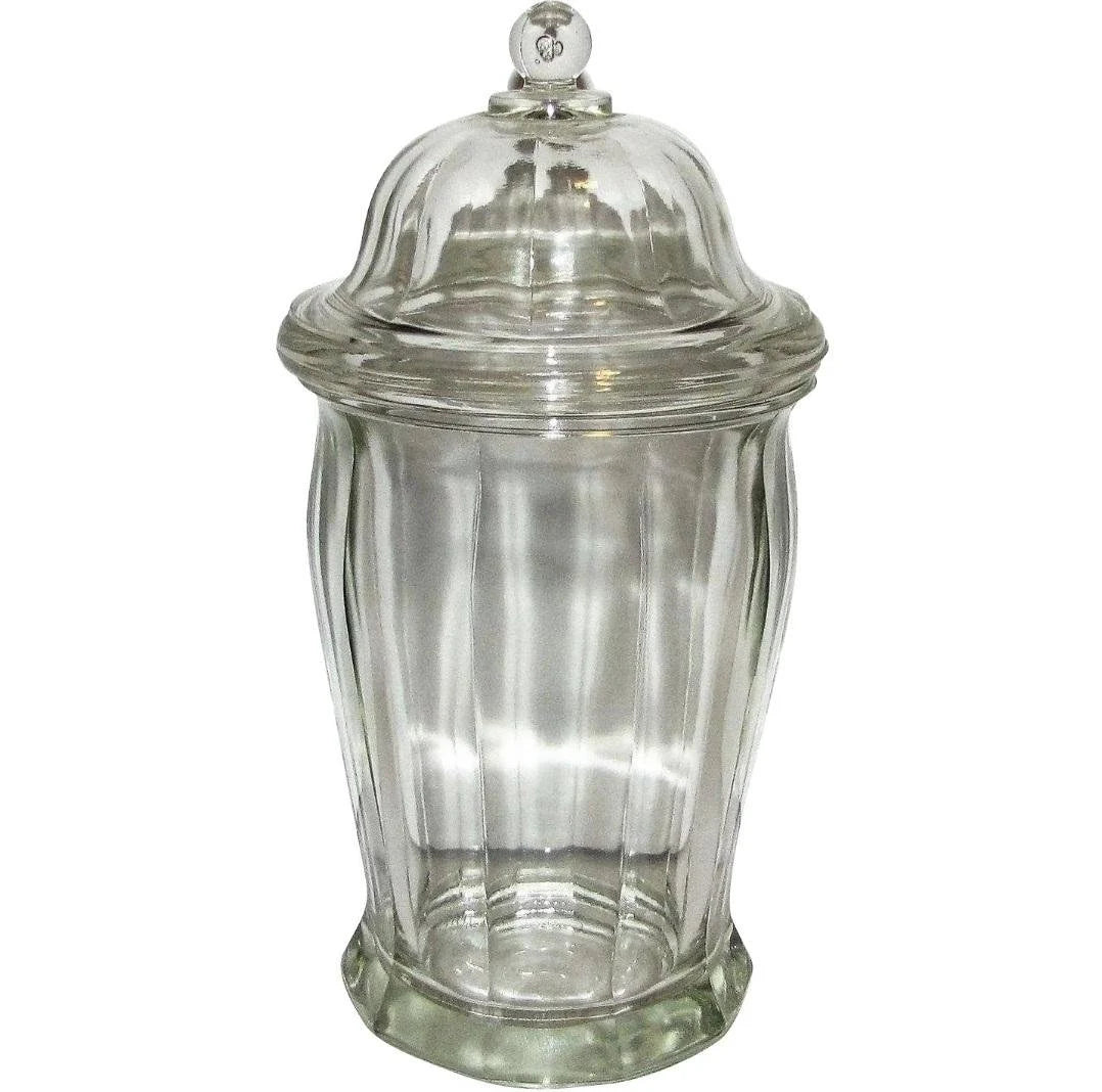 Vintage Heavy Clear Glass Antique Apothecary Jar with Lid - Vintage Drug Store Jar - Wedding Candy Table Display Decoration Home Decor - Timeless Treasures Emporium1