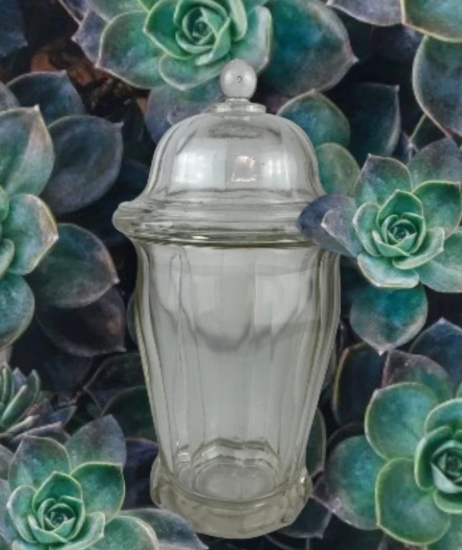 Vintage Heavy Clear Glass Antique Apothecary Jar with Lid - Vintage Drug Store Jar - Wedding Candy Table Display Decoration Home Decor - Timeless Treasures Emporium1